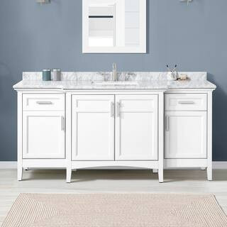 Sassy 72 in. W x 22 in. D x 34 in. H Single Sink Bath Vanity in White with Carrara Marble Top | The Home Depot