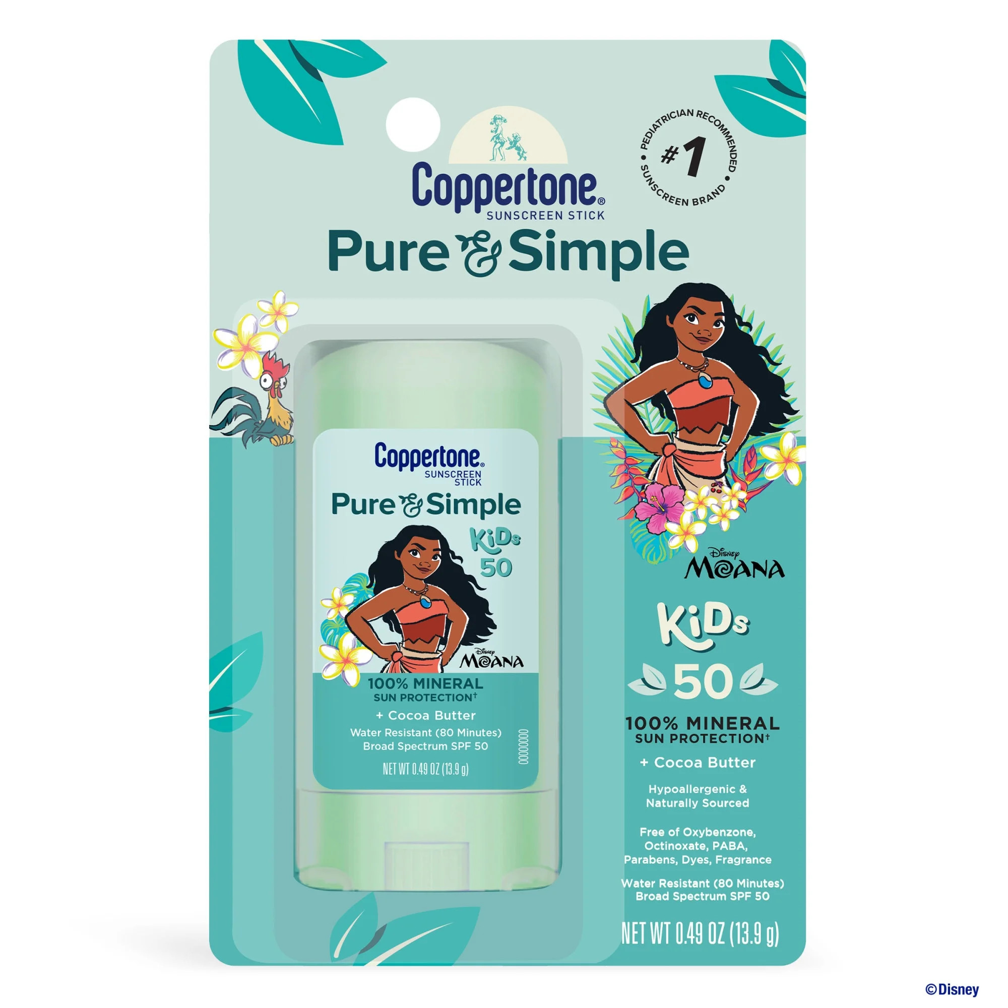 Coppertone Pure and Simple Kids Exclusive Disney Moana Sunscreen Stick SPF 50, 0.49 oz Stick | Walmart (US)