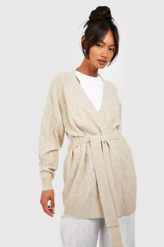 Soft Cable Knit Belted Cardigan | boohoo (US & Canada)
