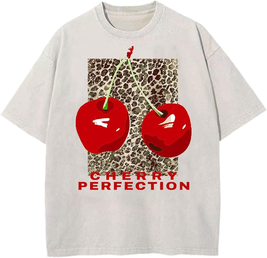 Women's Oversized Graphic Tees Cherry T Shirts Washed Vintage Casual Summer Baggy Cotton Tops Cut... | Amazon (US)
