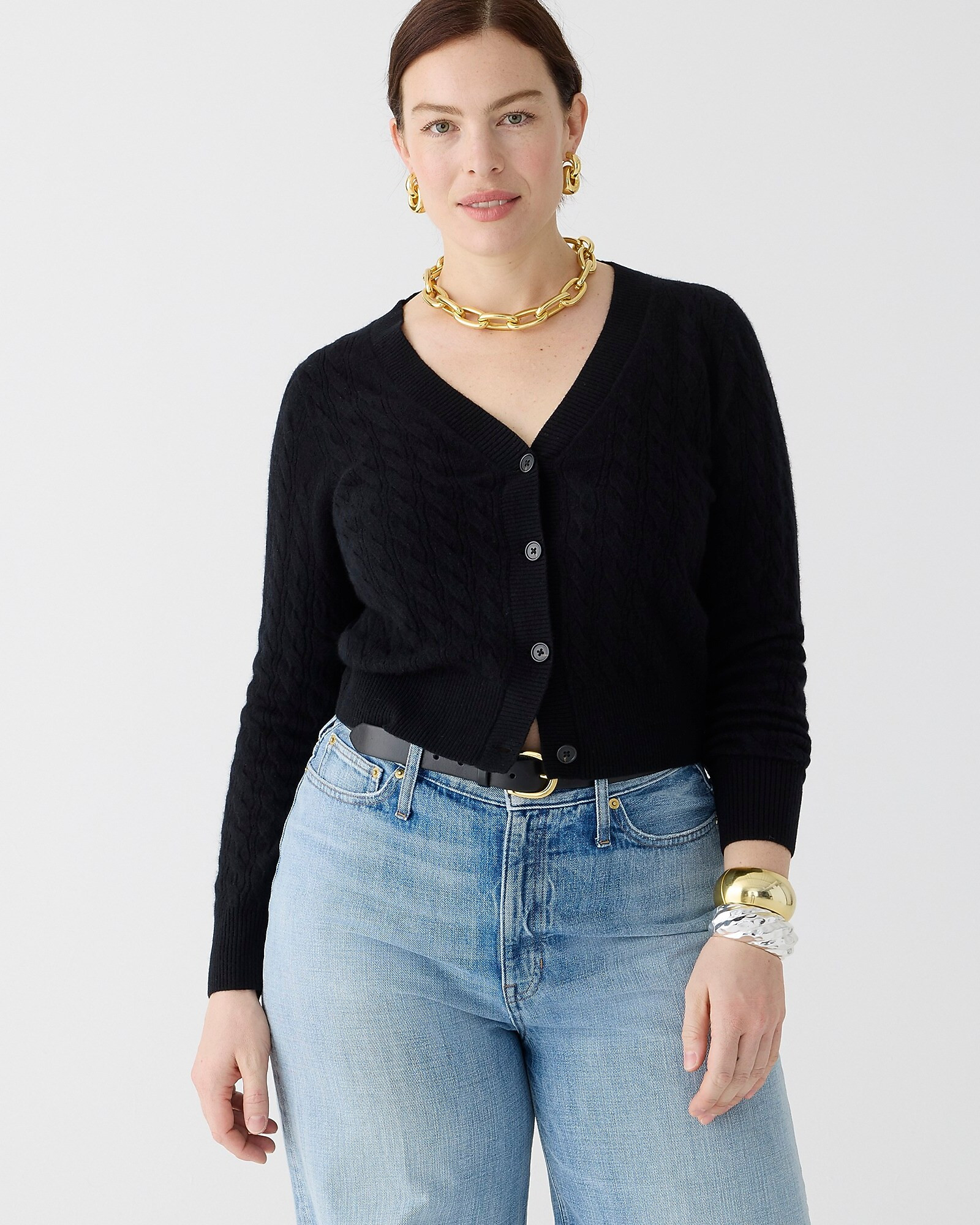 Cashmere shrunken cable-knit V-neck cardigan sweater | J. Crew US