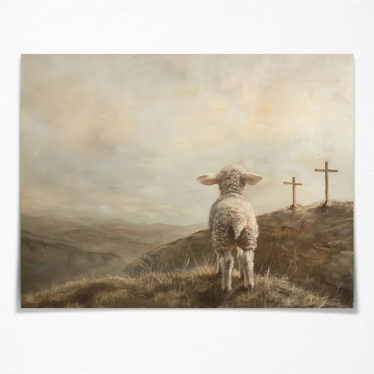 Easter Wall Art Gentle Lamb Facing Three Crosses On Hillside Home Wall Art For Bedroom Living Roo... | Amazon (US)