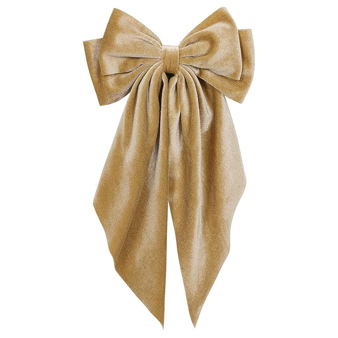 Khaki Velvet Large Hair Bow Long Tail Bowknot Hair Barrette Clip 8.26 Inch Women Girls Fall Winte... | Amazon (US)