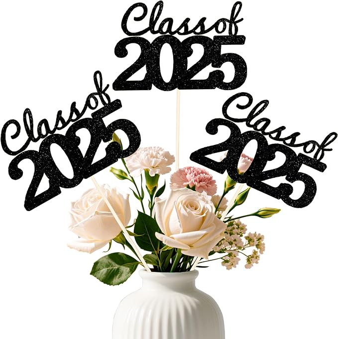 Graduation Decorations Class of 2025, Graduation Centerpieces for Tables, 12 PCS Black Glitter Cl... | Amazon (US)