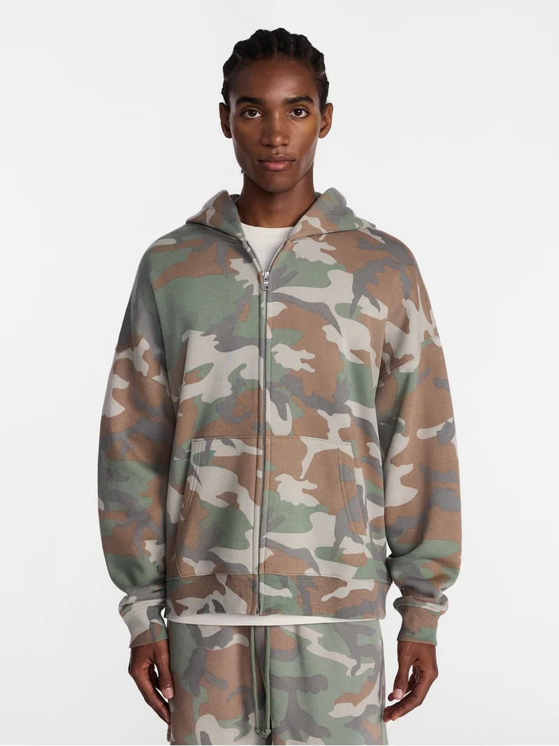 No Boundaries Boxy Oversized Fit Fleece Zip Hoodie Sweatshirt with Long Sleeves, Men's XS-4XLT | Walmart (US)