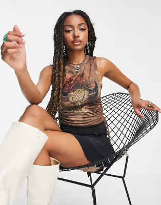 Jaded London ruched side racer style crop top with western print | ASOS (Global)