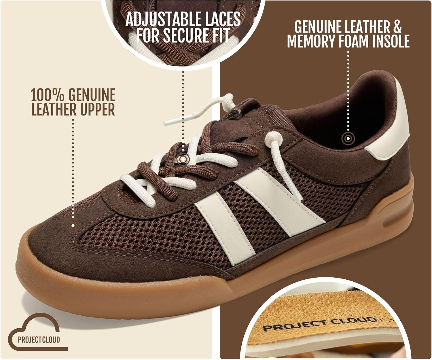 Project Cloud 100% Genuine Leather Sneakers for Women Slip On Women Shoes | Amazon (US)