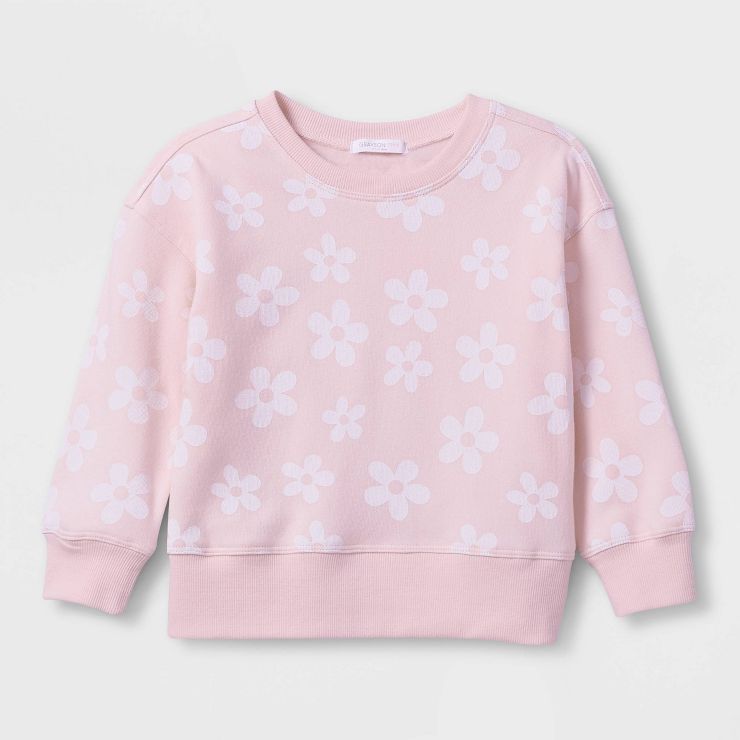 Grayson Mini Toddler Girls' Floral Fleece Crewneck Pullover Sweatshirt - Pink | Target