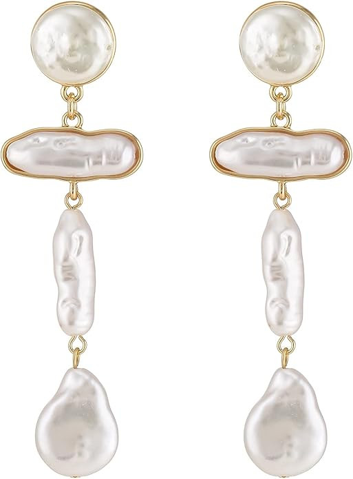 Statement Pearl Dangle Earring Luxury Chandelier Earring Gold and Pearl Earring Organic Style Ear... | Amazon (US)