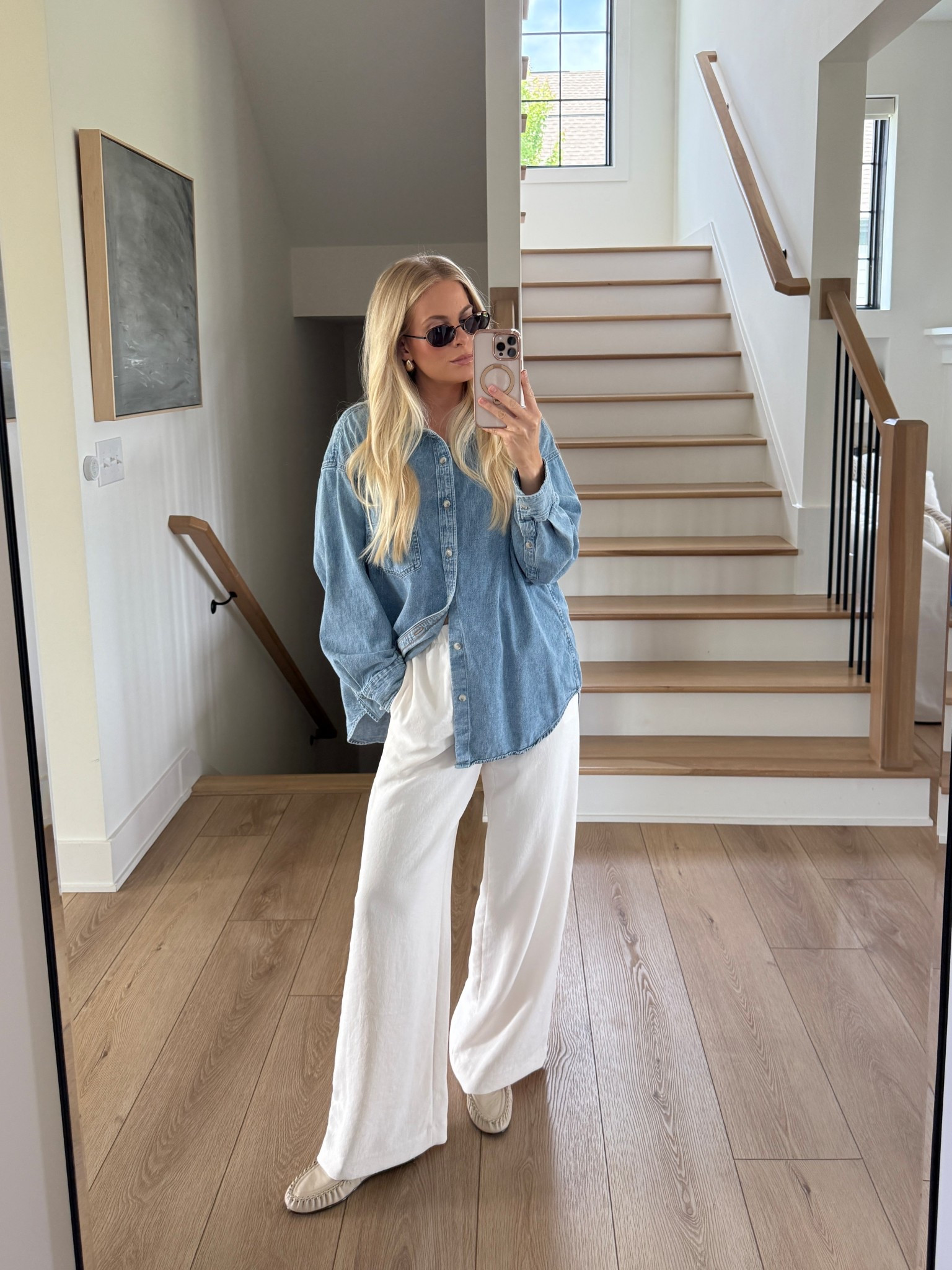 Med in shirt- color is 7 Yrs Pctr Ths Bleu. Size small in pants color light birch 