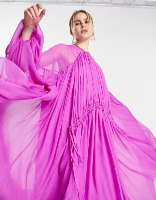 ASOS EDITION gathered neck midi dress in purple | ASOS (Global)