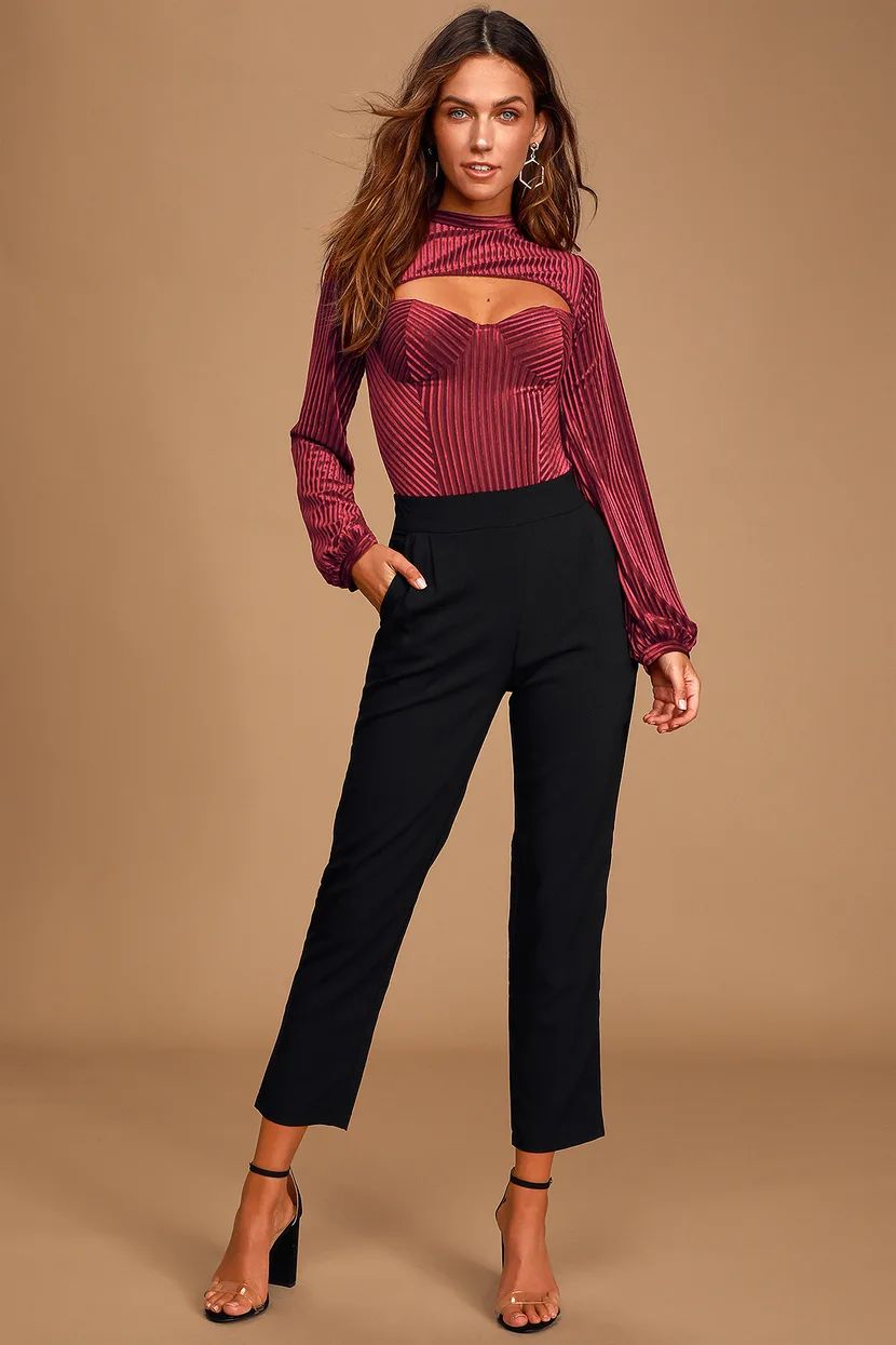 Always Alluring Burgundy Striped Velvet Cutout Bustier Bodysuit | Lulus (US)