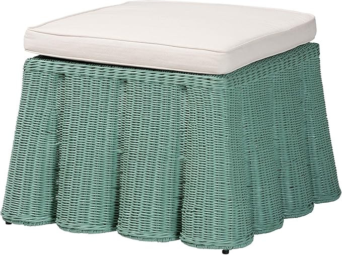 Bali & pari Palm Bohemian Seafoam Green Scallop Rattan Ottoman | Amazon (US)