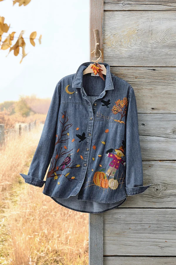Autumn Festival Embroidered Denim Shirt | Coldwater Creek