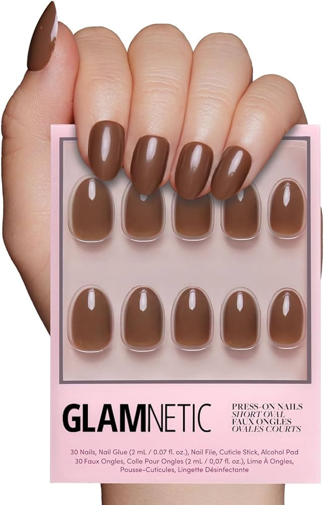 Glamnetic Press On Nails - Chocolate Brown | Opaque Muted Soft Brown Short Oval False Nails, Reus... | Amazon (US)