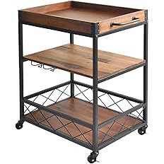 Usinso Solid Wood Kitchen Serving Carts Rolling Bar Cart with 3 Tier Storage Shelves Kitchen Isla... | Amazon (US)