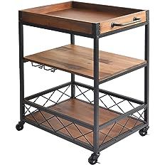 Usinso Solid Wood Kitchen Serving Carts Rolling Bar Cart with 3 Tier Storage Shelves Kitchen Isla... | Amazon (US)