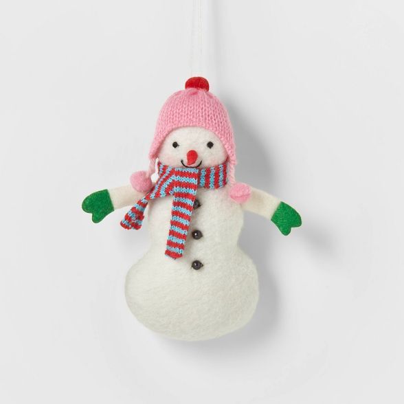 Felt Snowman Christmas Tree Ornament with Pink Hat - Wondershop™ | Target