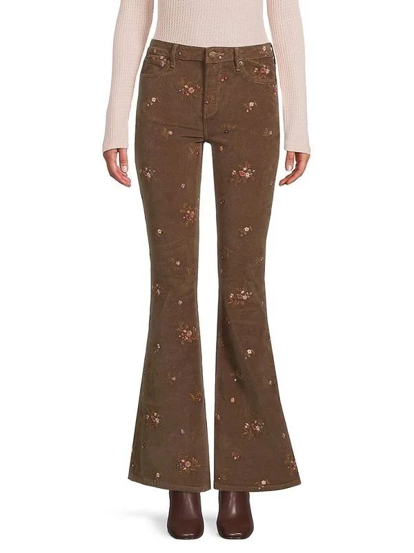 Women's Farrah Floral Corduroy Flare Pants - Olive | Walmart (US)