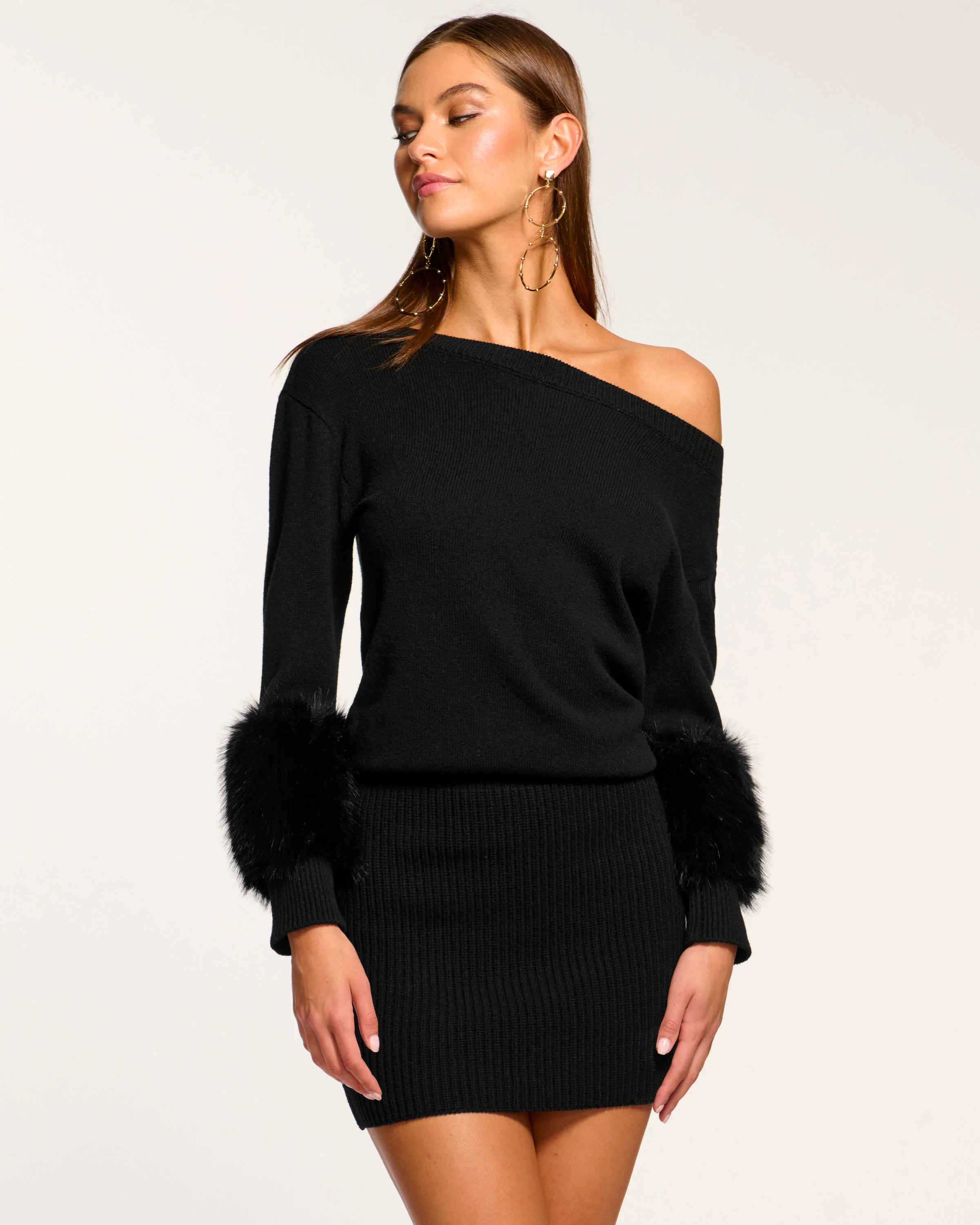 Cyrus Off-The-Shoulder Sweater Dress in Black | Ramy Brook