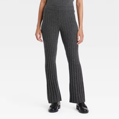 Women's High-Rise Ribbed Flare Pull-On Pants - A New Day™ Charcoal M | Target