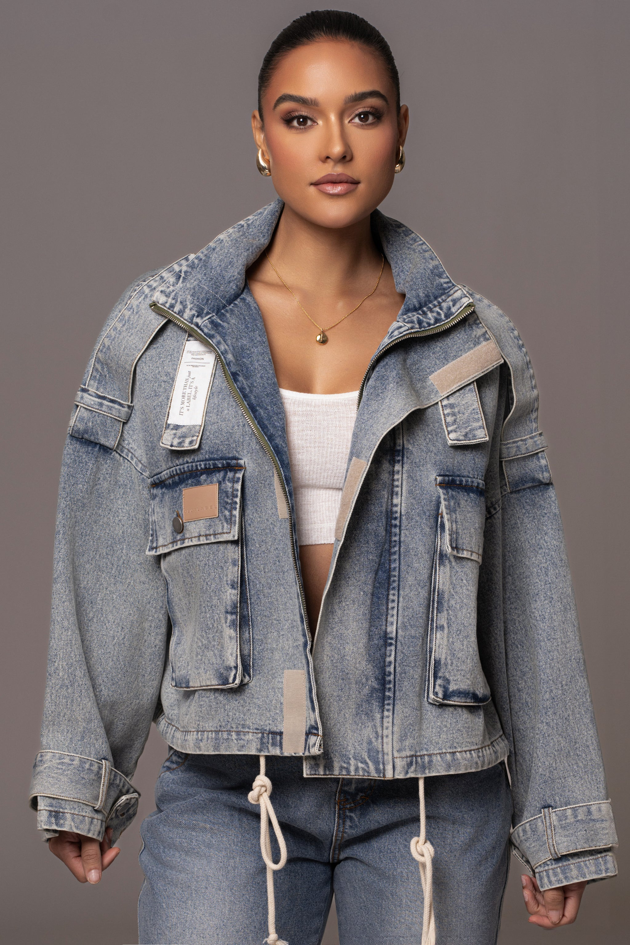 Medium Wash Esther Utility Denim Jacket | JLUXLABEL