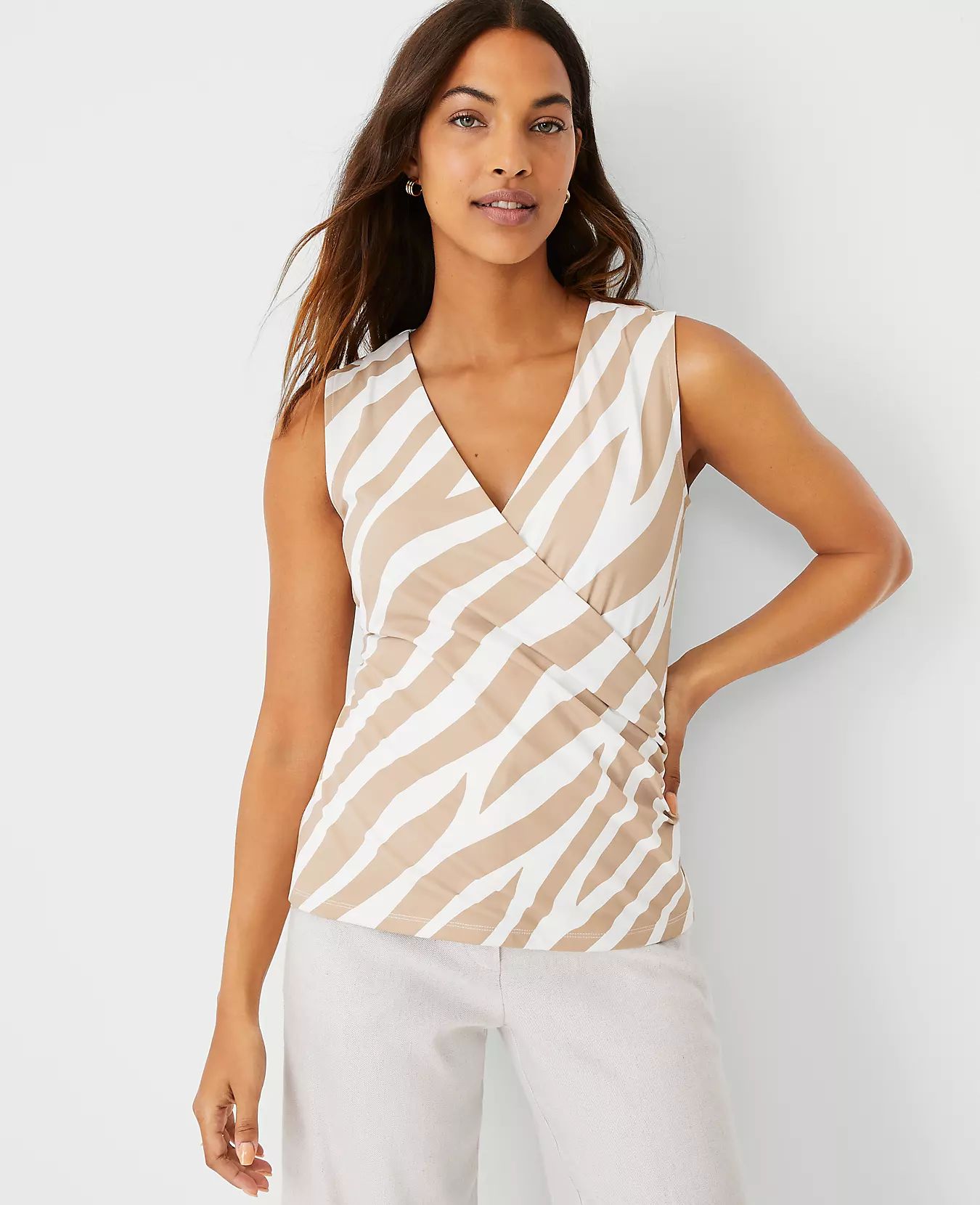 Zebra Stripe Sleeveless Wrap Top | Ann Taylor (US)