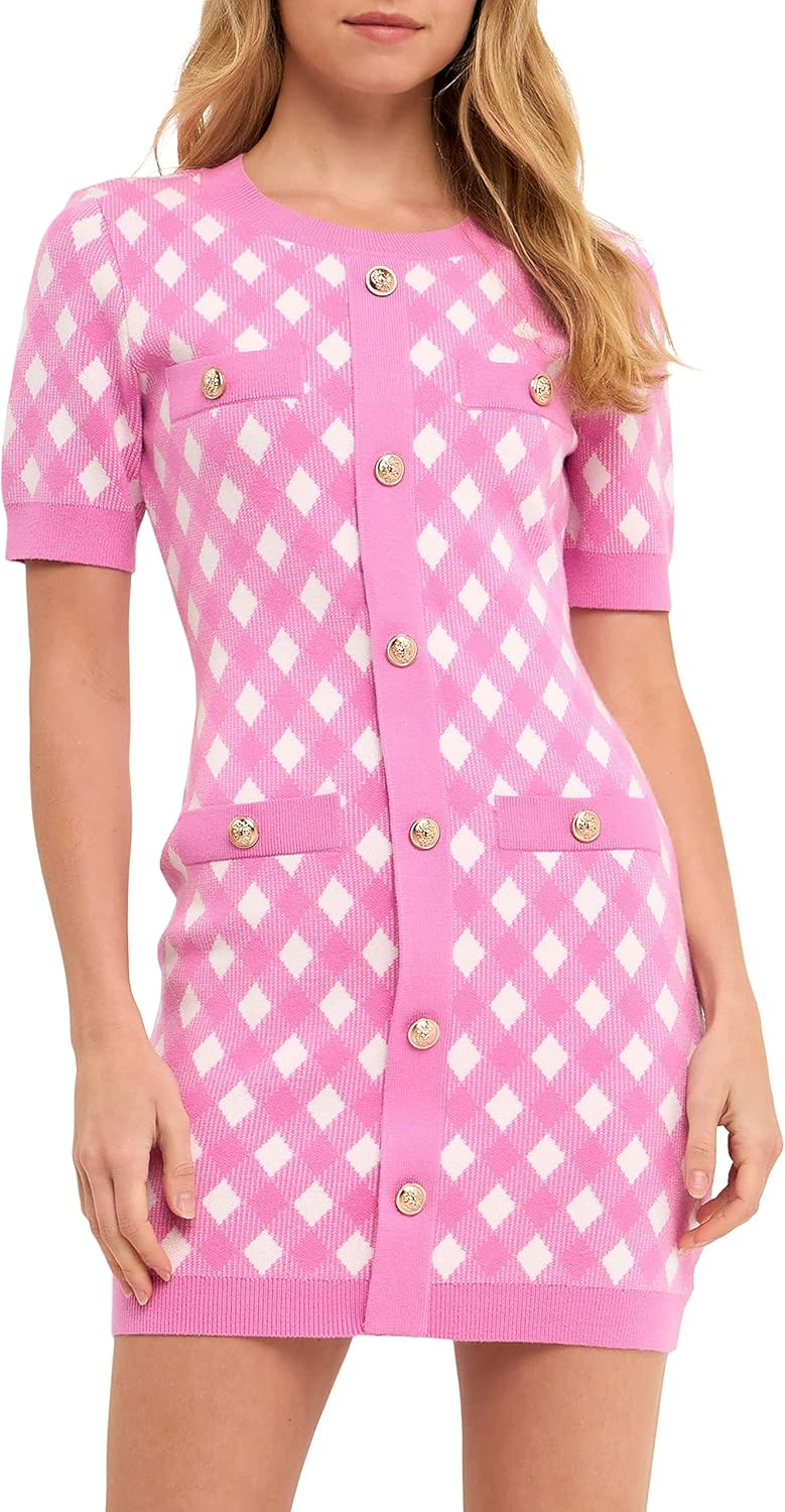 endless rose Women's Short Sleeve Gingham Dress | Amazon (US)