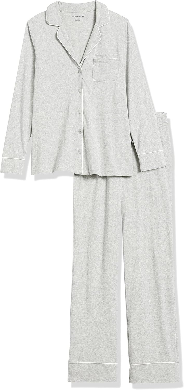 Amazon Essentials Women's Cotton Modal Long Sleeve Shirt and Full Length Pant Pajama Set | Amazon (US)