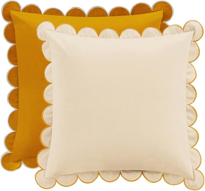 MONDAY MOOSE Decorative Throw Pillow Covers Cushion Cases, Set of 2 Soft Velvet Scalloped Round E... | Amazon (US)