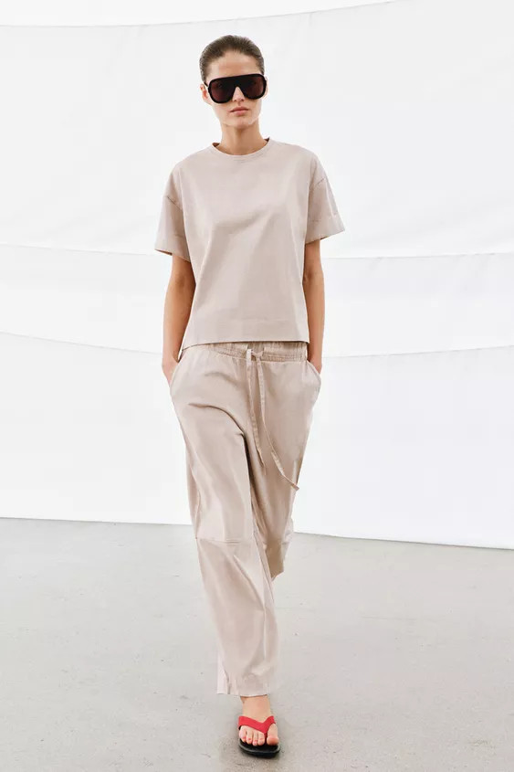 HEAVY COTTON WIDE-LEG TROUSERS | Zara UK