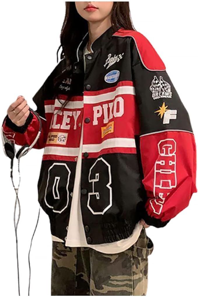 POHADON Varsity Jacket For Women Patchwork Long Sleeve Racing Bomber Letterman Jackets Color Bloc... | Amazon (US)