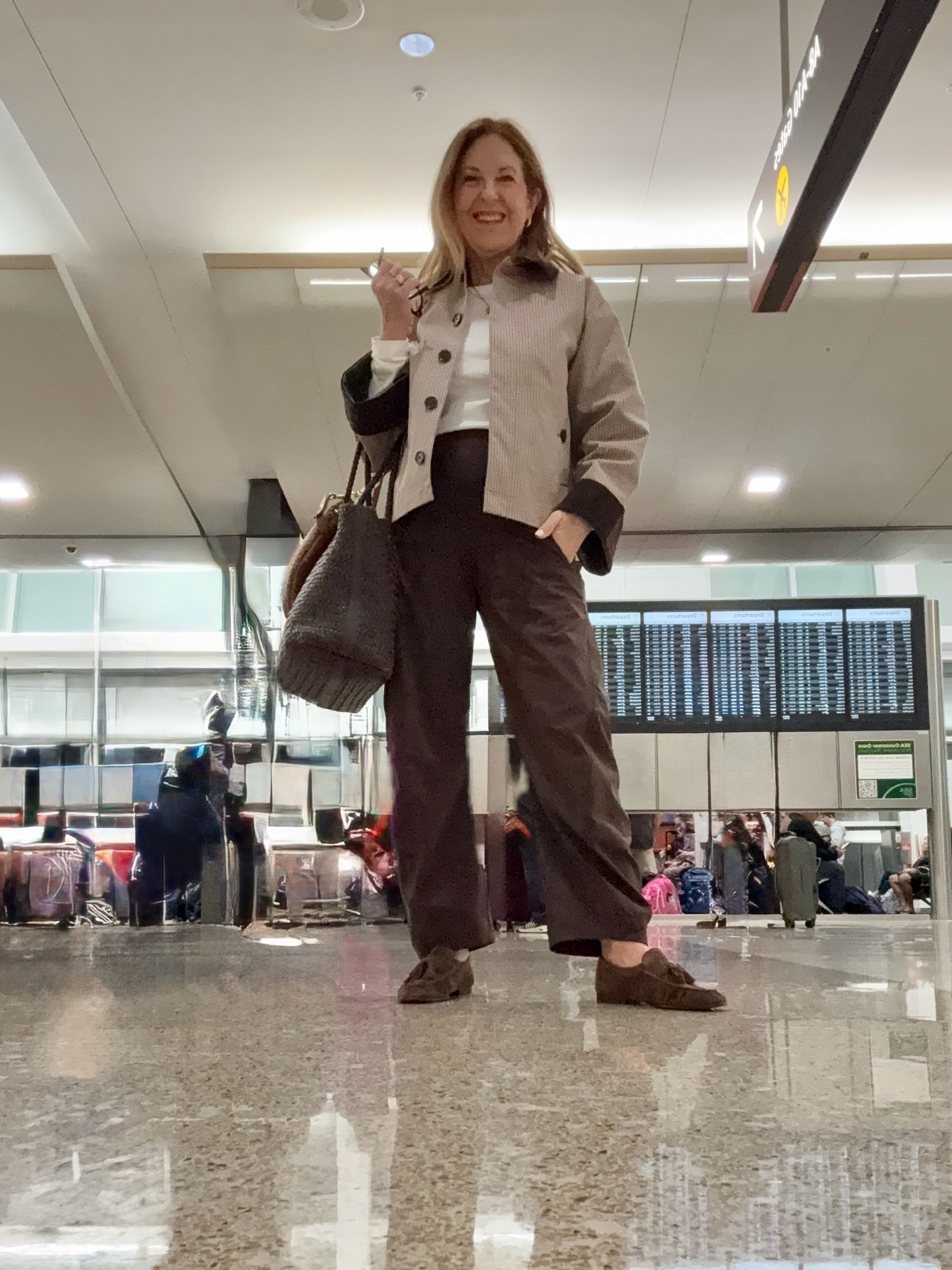 Travel outfit of the day.  

I'm flying to Lancaster, PA, for a small business retreat and am really excited to see the town and network with the other women attending.

I'm wearing the Ruti pants, size regular small.
Sam Edelman loafers that are so comfortable.  Fit tts.
J.Crew long-sleeve T-shirt, size small. 
J.Crew barn jacket.  Runs big; I'm wearing size xxs. 
Quince bag & Madewell tote.

#LTKTravel #LTKOver40 #LTKSeasonal