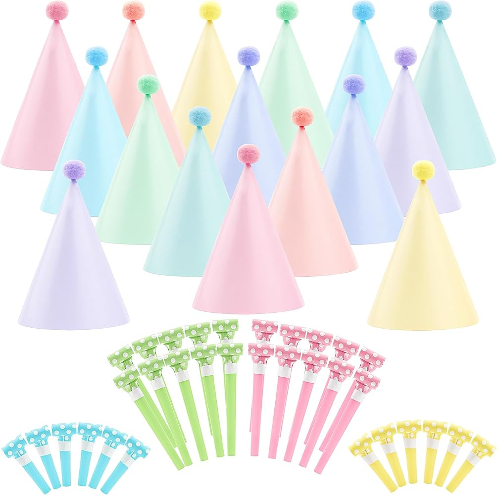 Qenk 48 PCS Rainbow Party Hats Pastel Cone Macaron Themed for Kids and Adults Birthday, Baby Show... | Amazon (US)