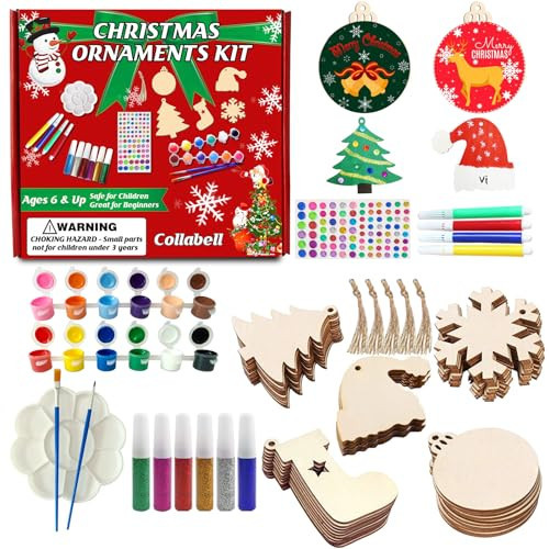 Collabell Christmas Wooden Painting Craft Kit, Paint Your Own Xmas Ornaments, Unfinished Wood Slices Christmas Crafts for Kids Adults, Art and Craft Supplies for Christmas Tree Hanging Decorations | Amazon (US)