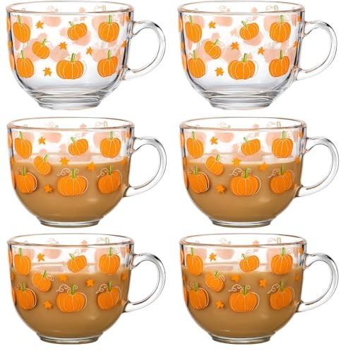 Sliner 6 Pcs Pumpkin Glass Coffee Mugs 16 oz Clear Irish Cups with Handle | Amazon (US)
