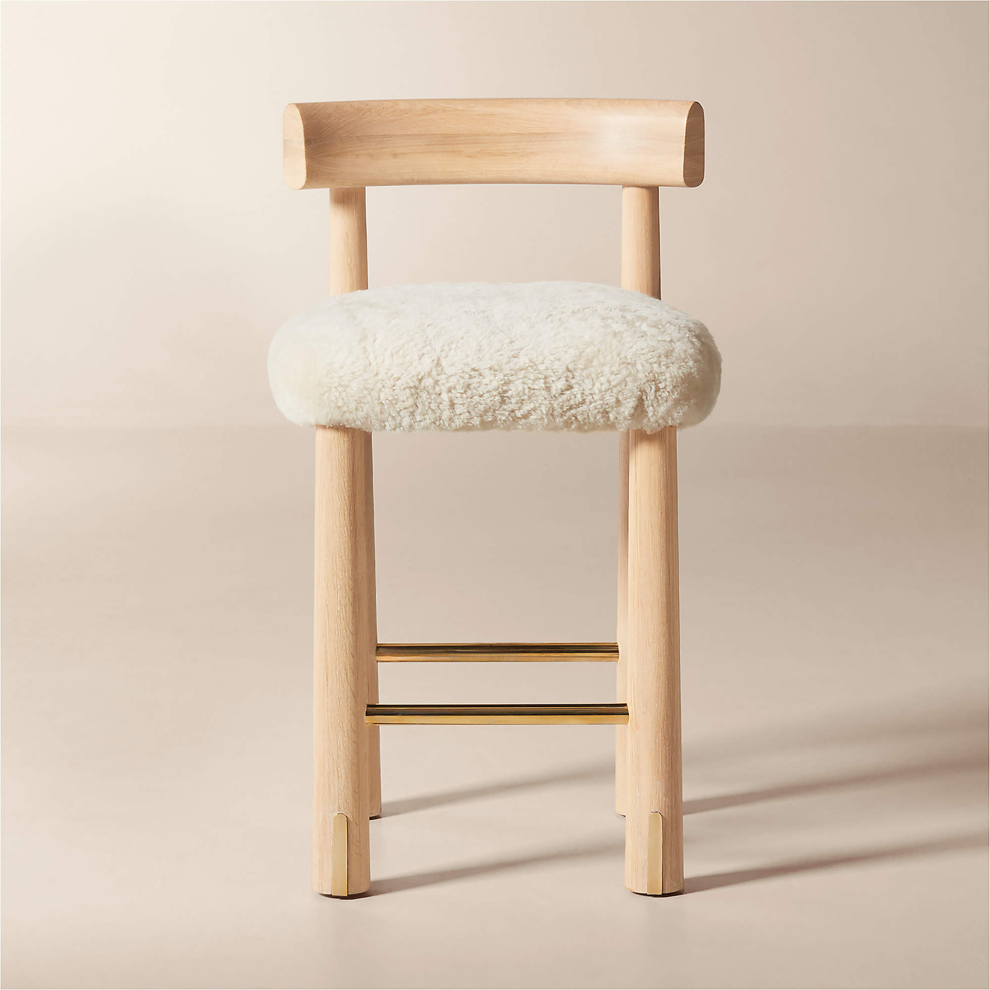 Perle Shearling and Oak Wood Counter Stool by goop + Reviews | CB2 | CB2