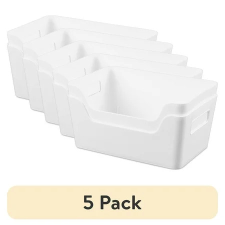 (5 pack) Mainstays Small White 2-Pack Easy Access Plastic Storage Bins, 6.5 in x 9.5 in x 4 in | Walmart (US)