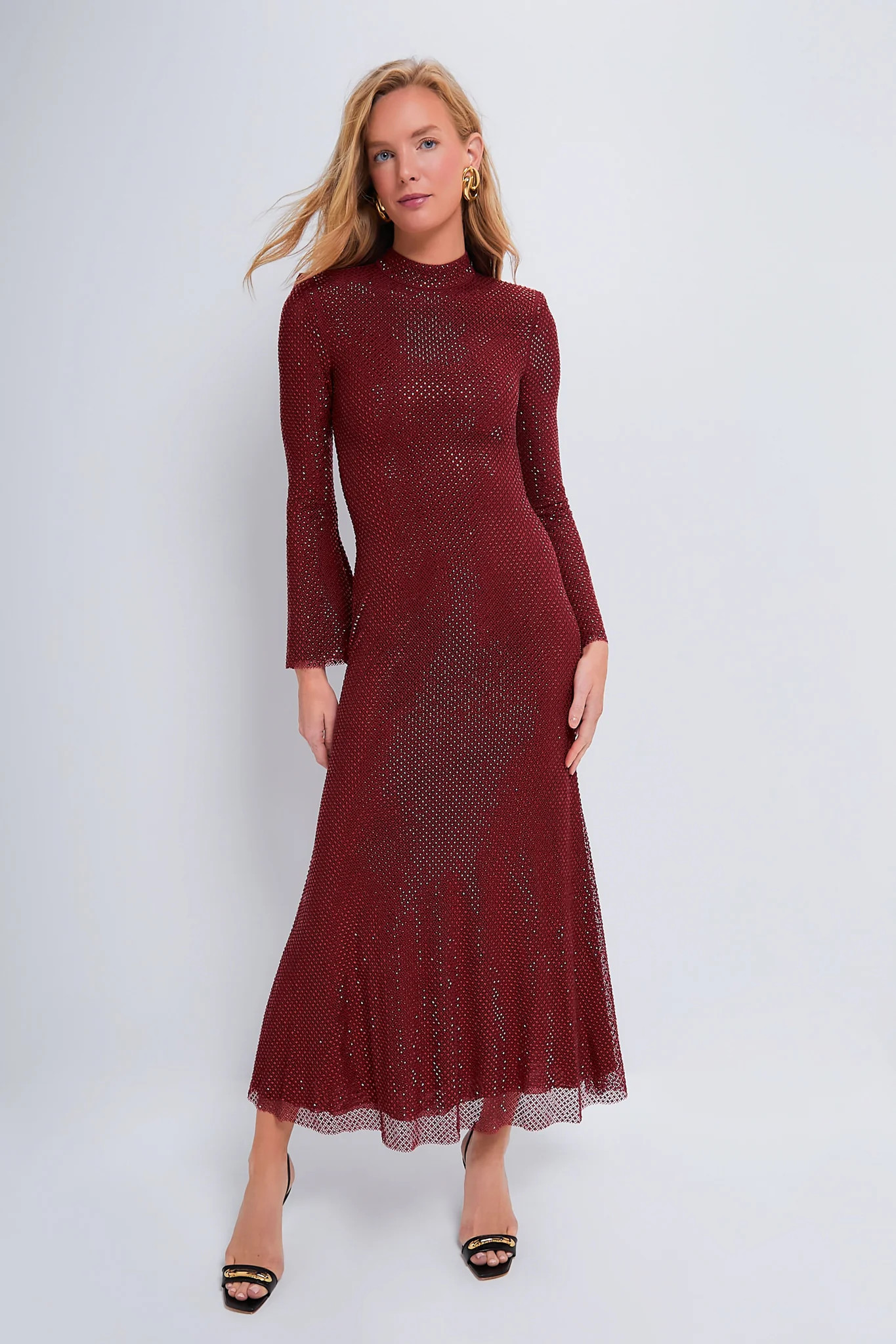 Red Rhinestone Fishnet Midi Dress | Tuckernuck (US)