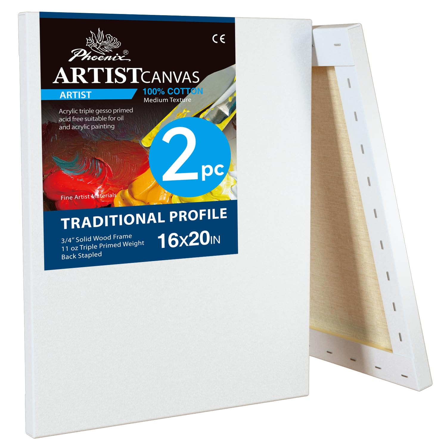PHOENIX 16x20 Inch 2 Pack Artist Canvas - Large Stretched Canvases for Painting - 3/4 Inch Profil... | Amazon (US)