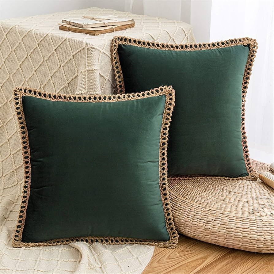 Set of 2 Velvet Decorative Throw Pillow Covers 18x18 Inch, Farmhouse Dark Green Throw Pillows for... | Amazon (CA)
