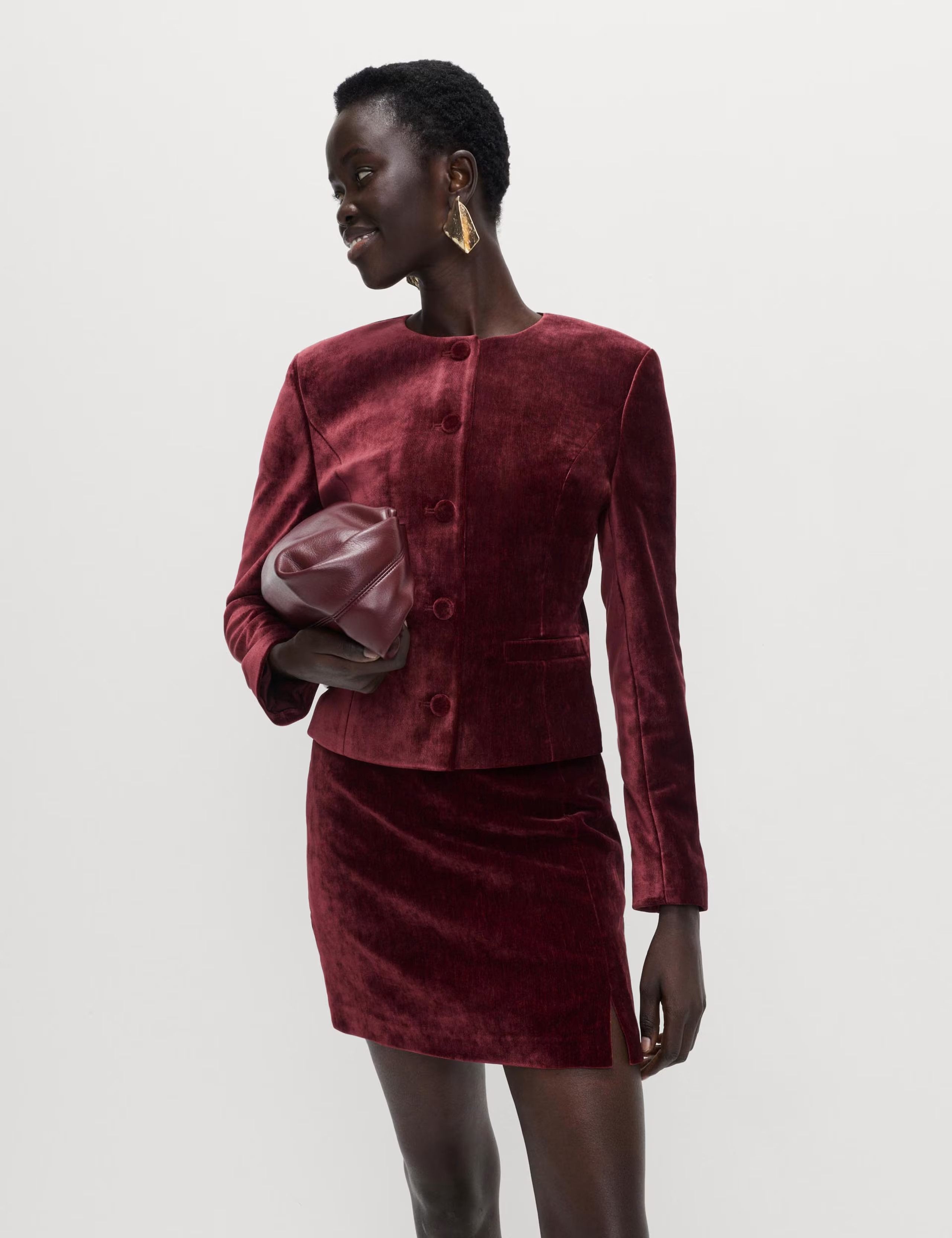 Mottled Velvet Side Split Mini A-Line Skirt | Marks & Spencer (UK)