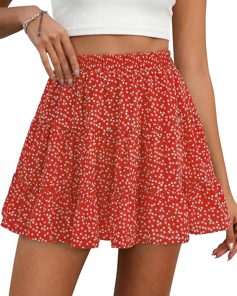BTFBM Summer Skirts for Women 2026 Floral High Waist Shorts Underneath Boho Tiered Flowy Tennis S... | Amazon (US)
