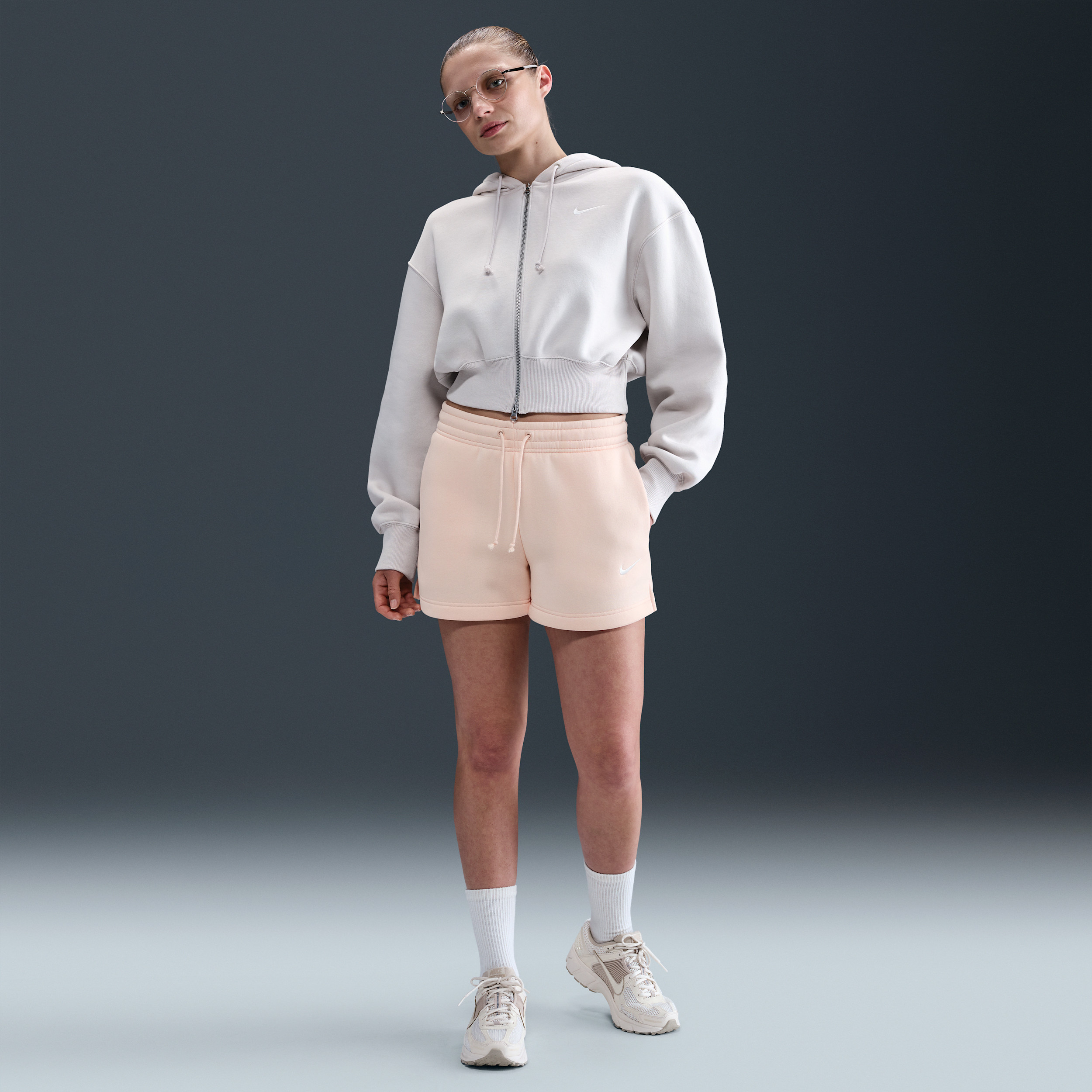 Women's Nike Sportswear Phoenix Fleece Mid-Rise 4" Shorts in Pink | IH2108-664 | Nike (US)