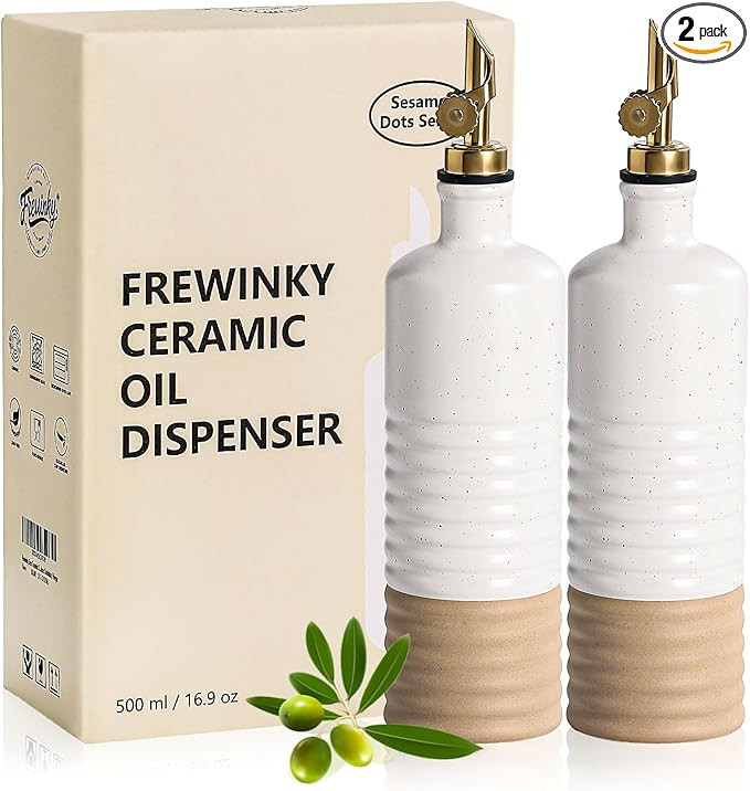 Frewinky 16.9oz Olive Oil Dispenser Bottle with Funnel, Ceramic Oil Dispenser for Kitchen, White ... | Amazon (US)