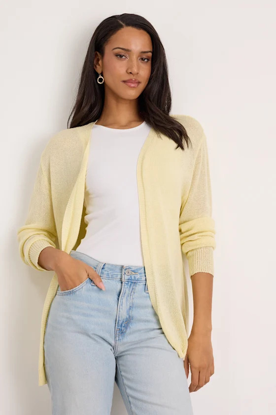 Clean Aesthetic Light Yellow Knit Cardigan Sweater | Lulus