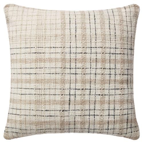 Loloi Cricket French Beige Plaid Cotton Down Fill Decorative Pillow - 22x22 | Kathy Kuo Home