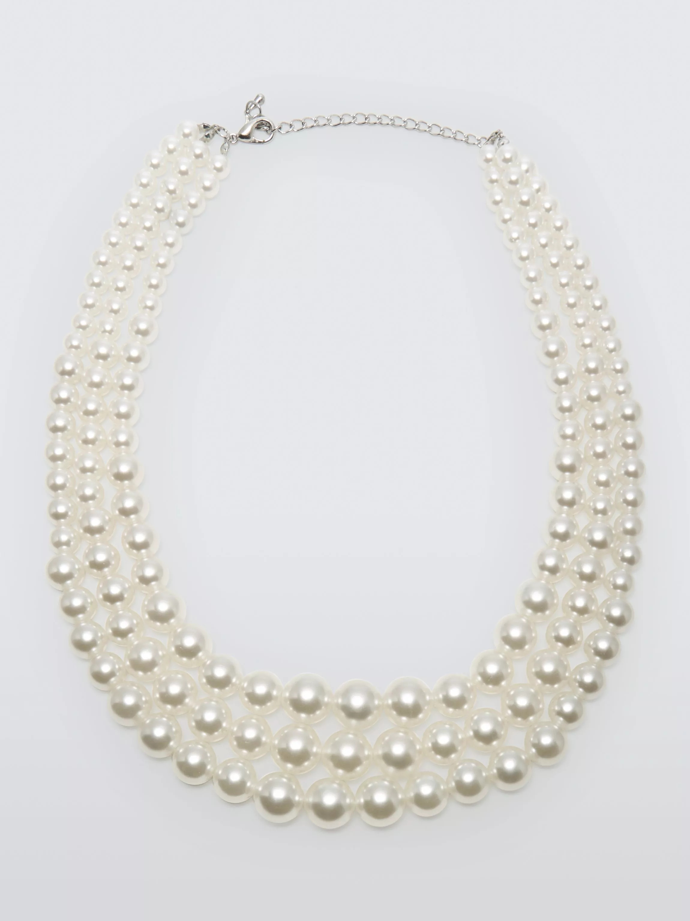 John LewisFaux Pearl Triple Row Statement Necklace, White | John Lewis (UK)