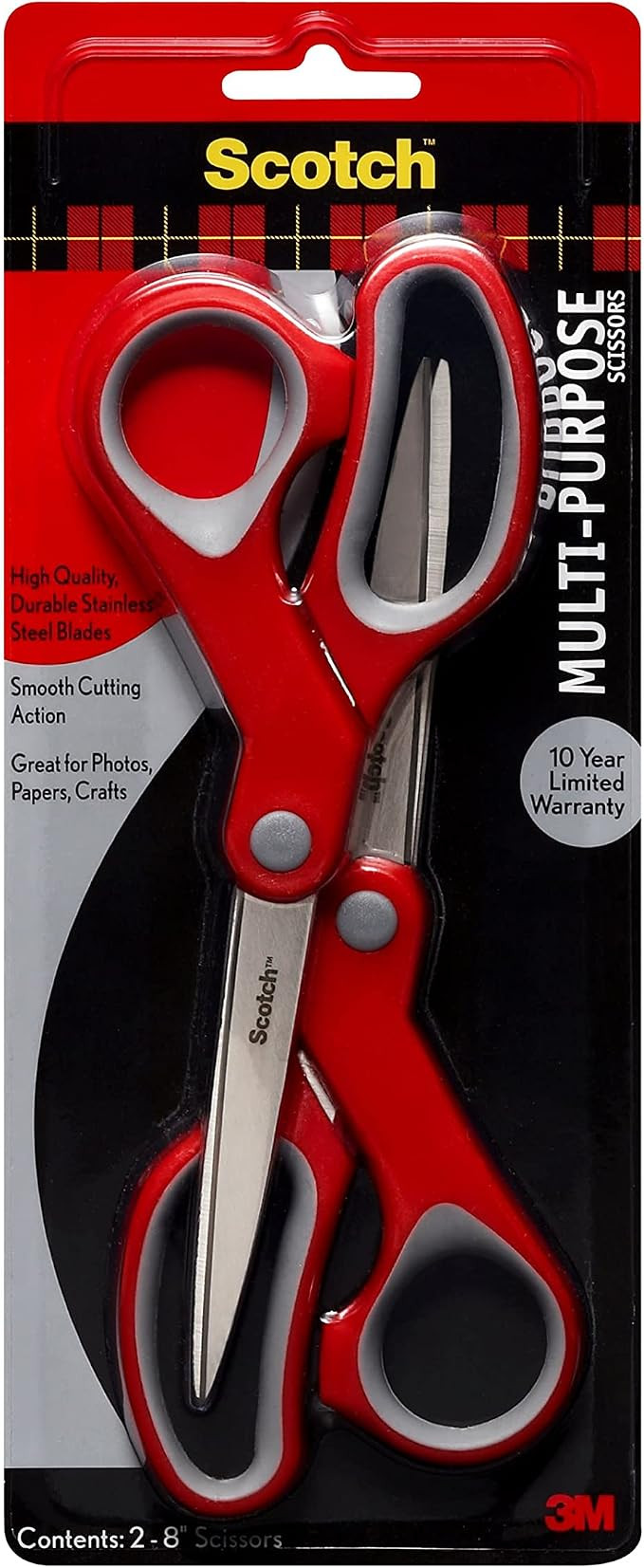 Scotch 8" Multi-Purpose Scissors, 2-Pack, Great for Everyday Use (1428-2) | Amazon (US)