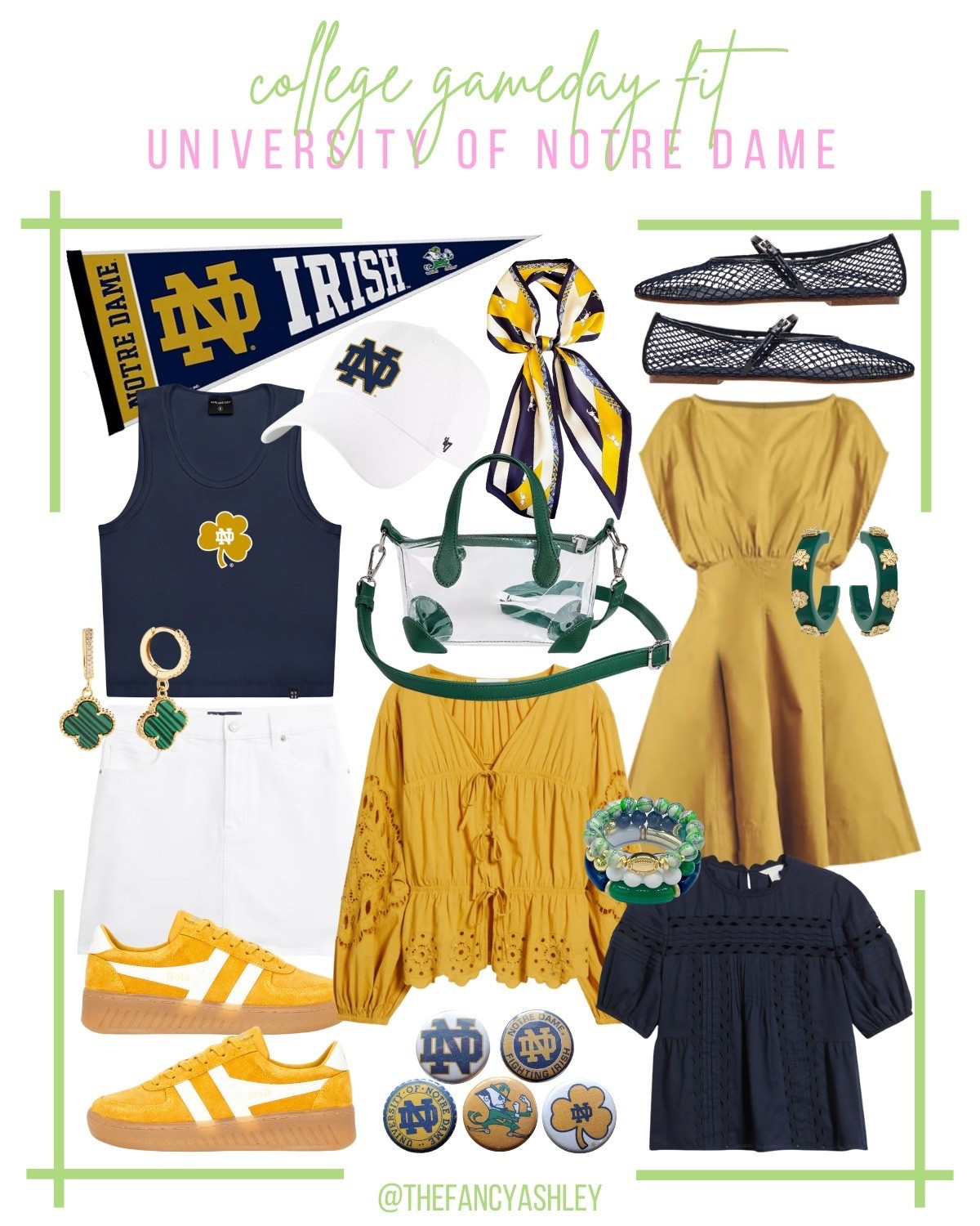 Bringing that navy blue and gold energy because Fighting Irish gamedays deserve the cutest fits ever. Obsessed with these darling looks—tailgate approved and stadium ready. Game day perfection so you can cheer on Notre Dame in style. Bring on the touchdowns and the style goals! #universityofnotredame #notredame  #collegegamedaystyle 

#LTKU #LTKStyleTip #LTKParties